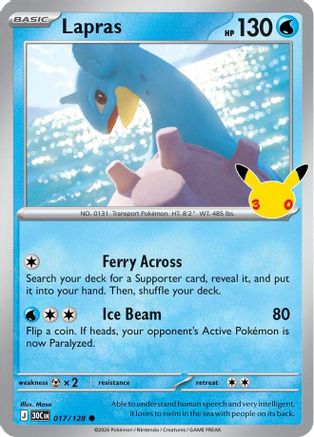Lapras 17/128 Holofoil [ME: 30th Celebration] Pokemon Single Pokémon