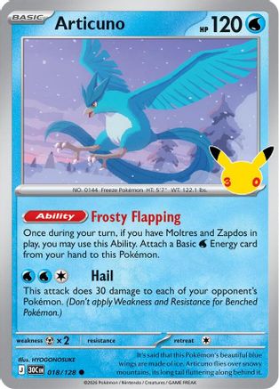 Articuno 18/128 Holofoil [ME: 30th Celebration] Pokemon Single Pokémon