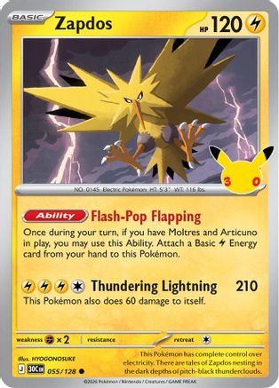 Zapdos 55/128 Holofoil [ME: 30th Celebration] Pokemon Single Pokémon