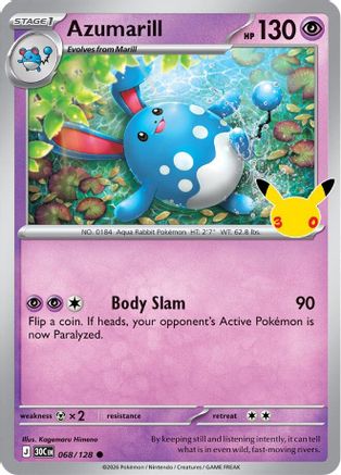 Azumarill 68 Holofoil [ME: 30th Celebration] Pokemon Single Pokémon