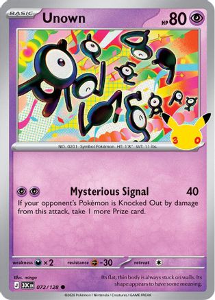 Unown 72 Holofoil [ME: 30th Celebration] Pokemon Single Pokémon