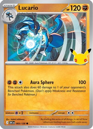 Lucario 83 Holofoil [ME: 30th Celebration] Pokemon Single Pokémon