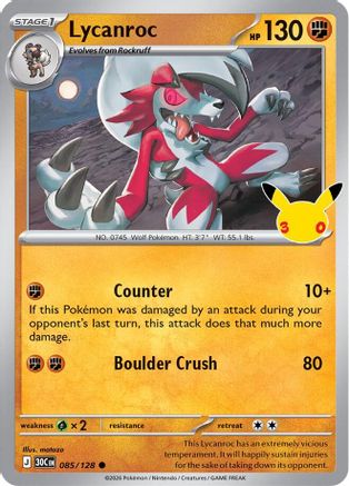Lycanroc 85/128 Holofoil [ME: 30th Celebration] Pokemon Single Pokémon