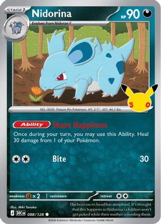 Nidorina 88 Holofoil [ME: 30th Celebration] Pokemon Single Pokémon