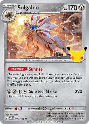 Solgaleo 105 Holofoil [ME: 30th Celebration] Pokemon Single Pokémon