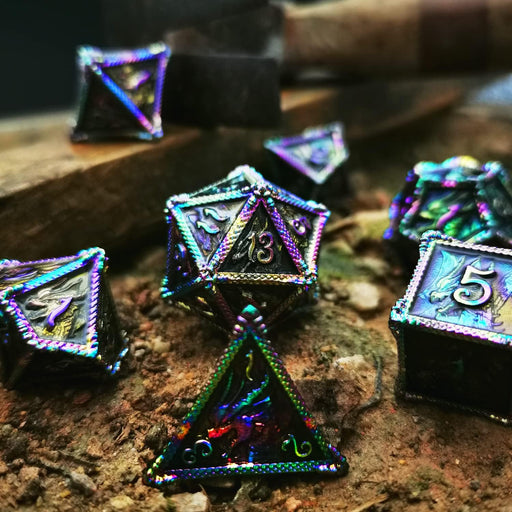 Seriously Good Dice: Metal 7 Die Set "Polychrome Dragon" Dice & Gaming Accessories Taps Imports