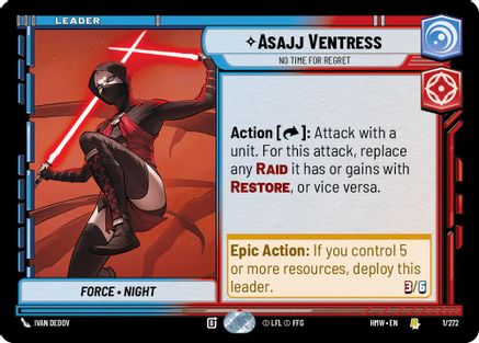 Asajj Ventress - No Time For Regret (1/272) [Homeworlds] Star Wars: Unlimited Single Disney
