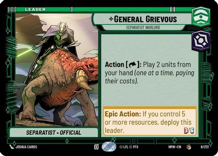 General Grievous - Separatist Warlord (8/272) [Homeworlds] Star Wars: Unlimited Single Disney