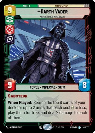 Darth Vader - Any Methods Necessary (43/272) [Homeworlds] Star Wars: Unlimited Single Disney