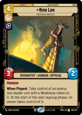 Rish Loo - Traitorous Minister (200/272) [Homeworlds] Star Wars: Unlimited Single Disney