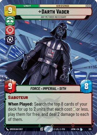 Darth Vader - Any Methods Necessary (Hyperspace) (315) [Homeworlds] Star Wars: Unlimited Single Disney