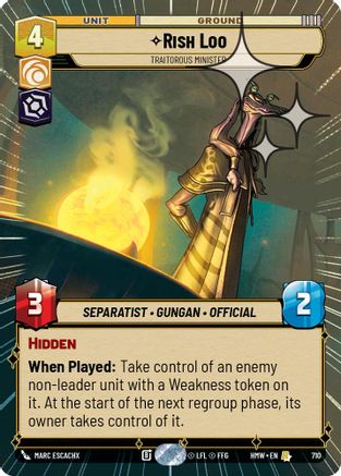 Rish Loo - Traitorous Minister (Hyperspace Foil) (710) [Homeworlds] Foil Star Wars: Unlimited Single Disney