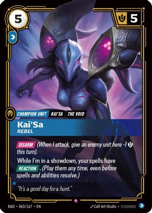 Kai'Sa, Rebel (063/167) [Radiance] Foil Riftbound Singles Riot Games
