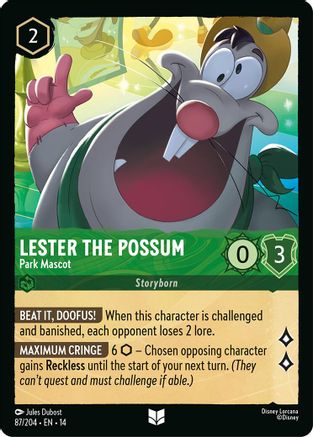 Lester the Possum - Park Mascot (87/204) [Hyperia City] Cold Foil Lorcana Single Disney