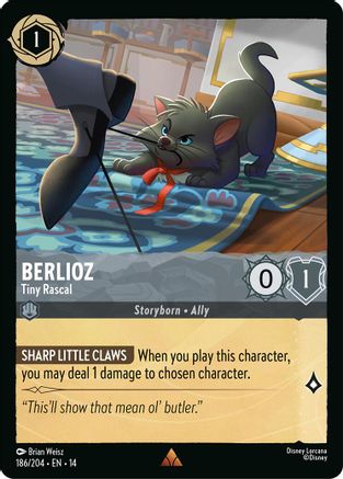 Berlioz - Tiny Rascal (186/204) [Hyperia City] Cold Foil Lorcana Single Disney