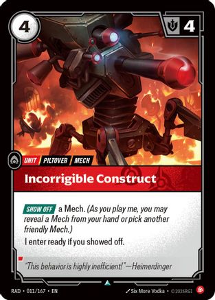 Incorrigible Construct (011/167) [Radiance] Riftbound Singles Riot Games