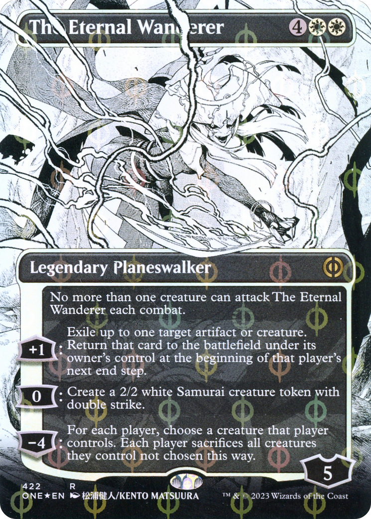 The Eternal Wanderer (Step-and-Compleat Foil) (ONE-422) [Phyrexia: All Will Be One] (Showcase) (Borderless) Foil MTG Single Wizards of the Coast