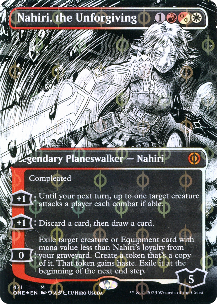 Nahiri, the Unforgiving (Step-and-Compleat Foil) (ONE-471) [Phyrexia: All Will Be One] (Showcase) (Borderless) Foil MTG Single Wizards of the Coast