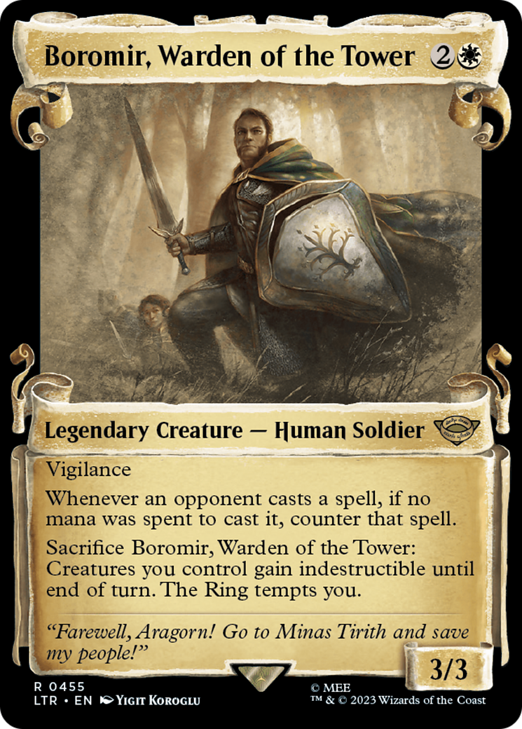 Boromir, Warden of the Tower (Showcase Scrolls) (LTR-455) [The Lord of the Rings: Tales of Middle-earth] (Showcase) MTG Single Wizards of the Coast