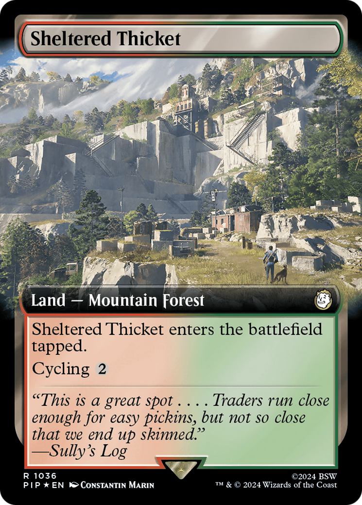 Sheltered Thicket (Surge Foil) (PIP-1036) [Fallout] (Extended Art) Foil MTG Single Wizards of the Coast