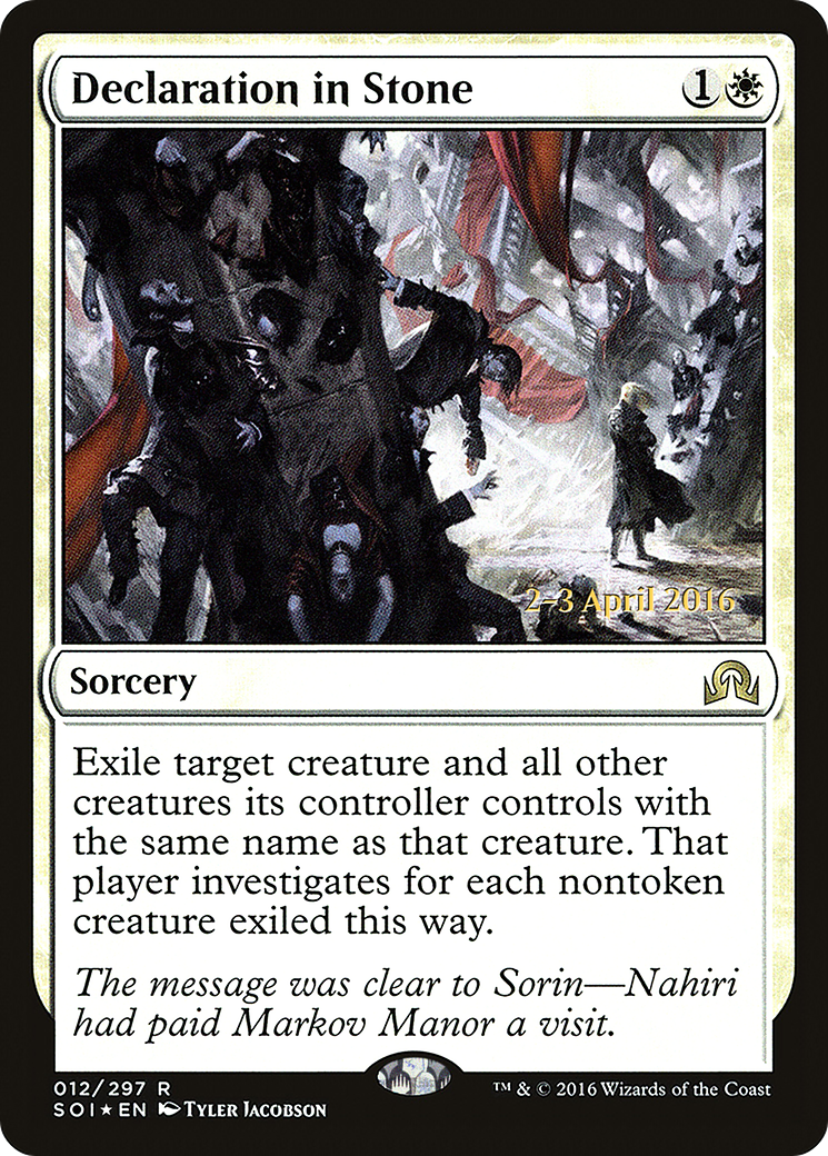 Declaration in Stone (PRE-012) [Shadows over Innistrad Promos] Foil MTG Single Wizards of the Coast