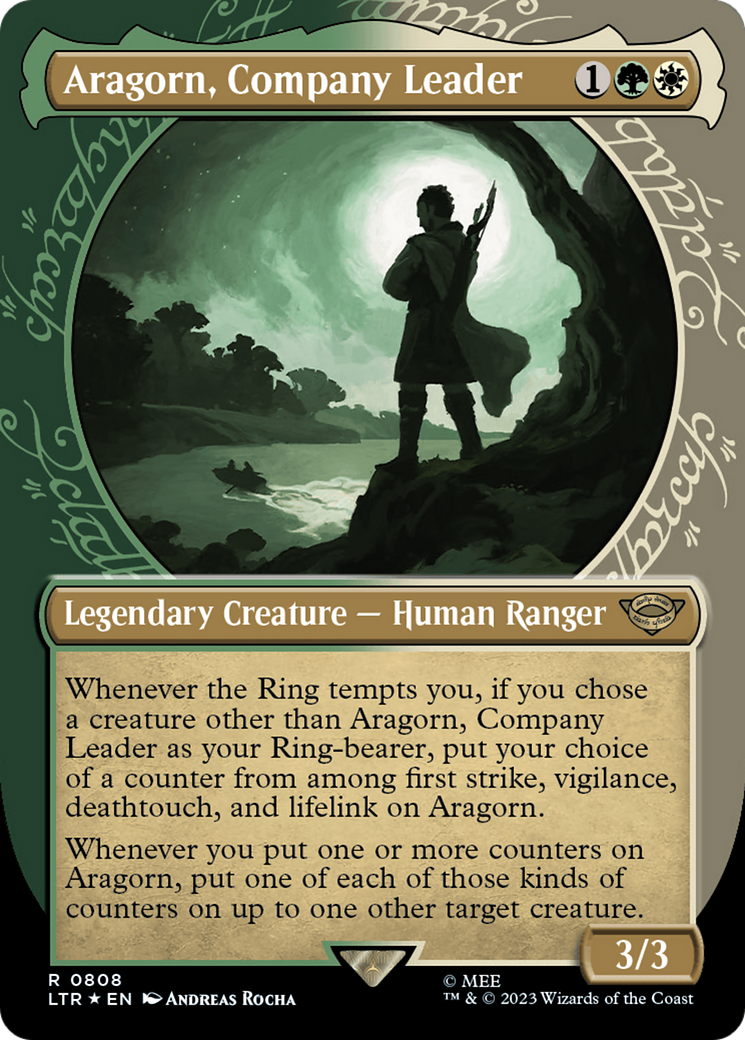 Aragorn, Company Leader (Surge Foil) (LTR-808) [The Lord of the Rings: Tales of Middle-earth] (Showcase) (Borderless) Foil MTG Single Wizards of the Coast