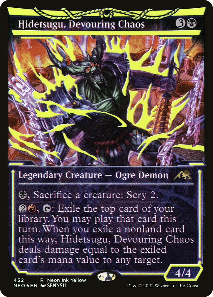 Hidetsugu, Devouring Chaos (Neon Yellow) (WPN Exclusive) (NEO-432) [Kamigawa: Neon Dynasty] (Showcase) Foil MTG Single Wizards of the Coast