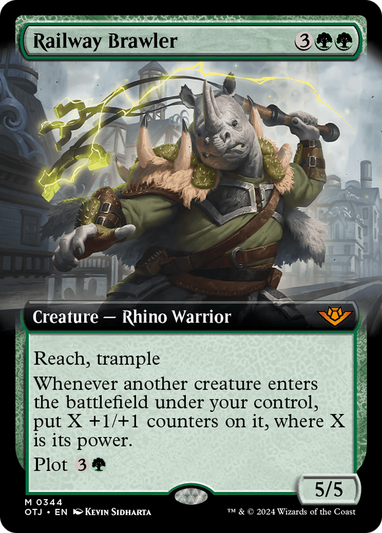 Railway Brawler (OTJ-344) [Outlaws of Thunder Junction] (Extended Art) Foil MTG Single Wizards of the Coast