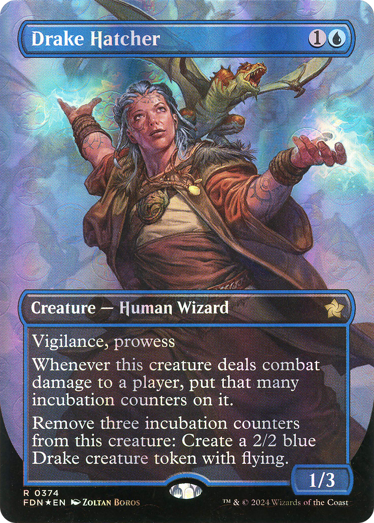 Drake Hatcher (Mana Foil) (FDN-374) [Foundations] (Borderless) Foil MTG Single Wizards of the Coast