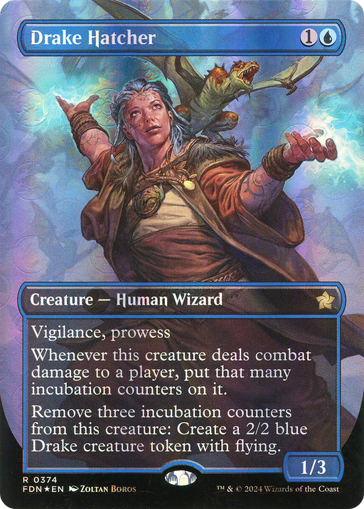Drake Hatcher (Mana Foil) (FDN-374) [Foundations] (Borderless) Foil MTG Single Wizards of the Coast