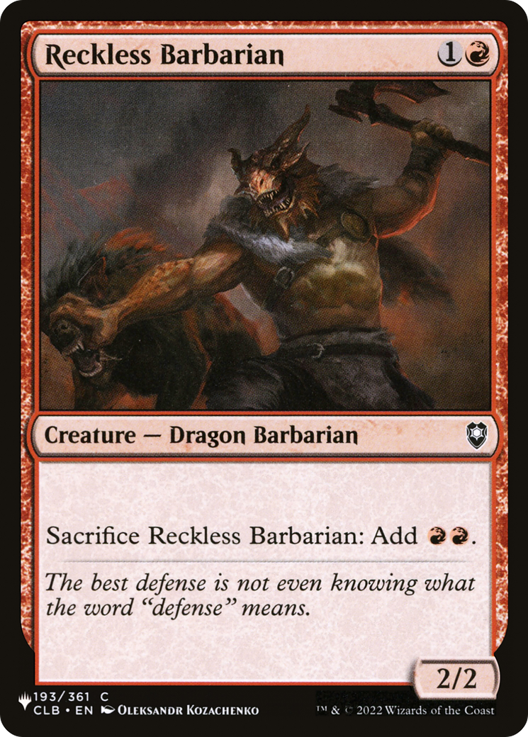 Reckless Barbarian (LIST-193/361) [Mystery Booster] The List MTG Single Wizards of the Coast