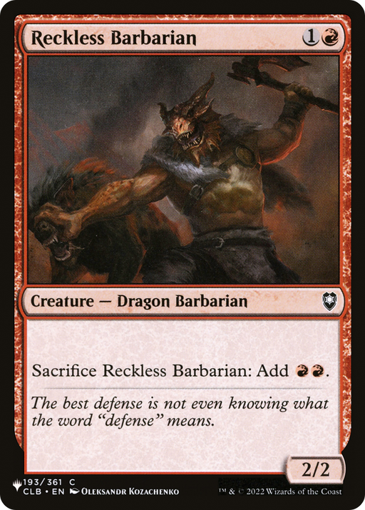 Reckless Barbarian (LIST-193/361) [Mystery Booster] The List MTG Single Wizards of the Coast