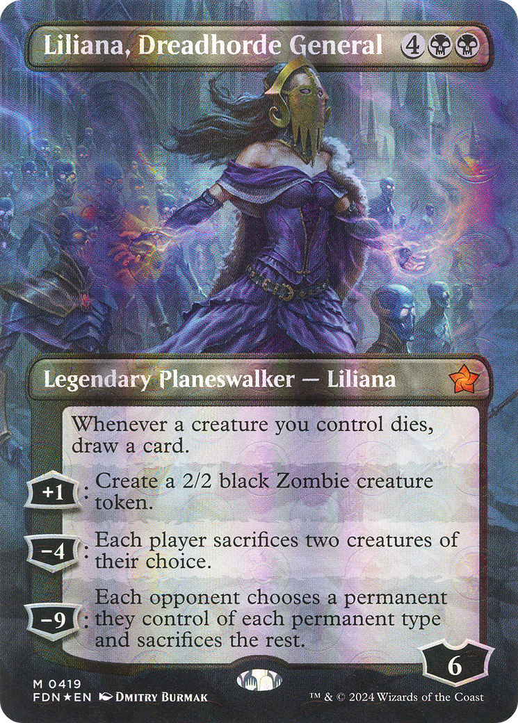 Liliana, Dreadhorde General (Mana Foil) (FDN-419) [Foundations] (Borderless) Foil MTG Single Wizards of the Coast