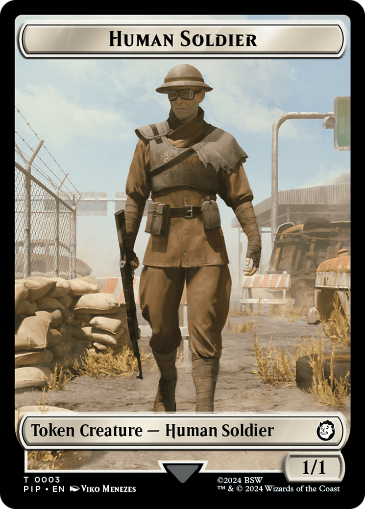 Treasure (0018) // Human Soldier Double-Sided Token [Tokens] Fallout Tokens MTG Single Magic: The Gathering