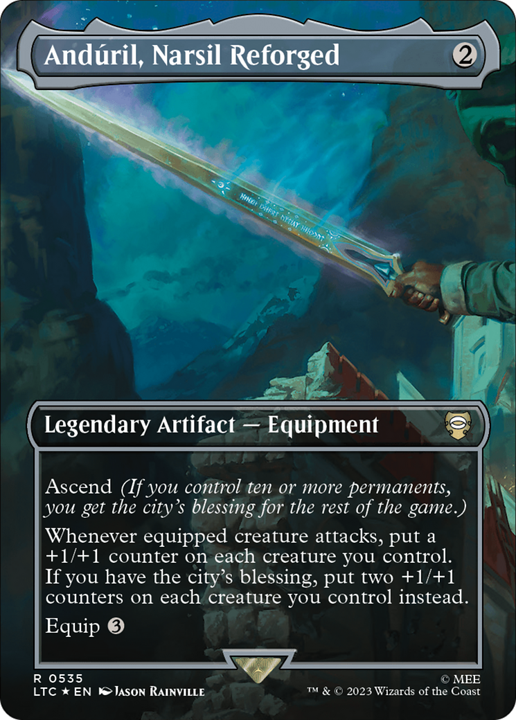 Anduril, Narsil Reforged (Surge Foil) (LTC-535) [Tales of Middle-earth Commander] (Borderless) Foil MTG Single Wizards of the Coast