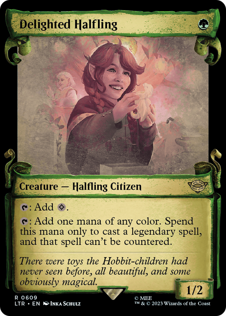 Delighted Halfling (Showcase Scrolls) (LTR-609) [The Lord of the Rings: Tales of Middle-earth] (Showcase) Foil MTG Single Wizards of the Coast