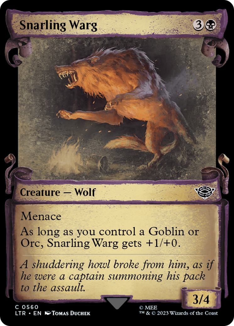 Snarling Warg (Showcase Scrolls) (LTR-560) [The Lord of the Rings: Tales of Middle-earth] (Showcase) MTG Single Wizards of the Coast