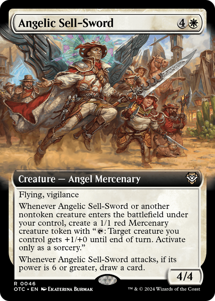 Angelic Sell-Sword (OTC-046) [Outlaws of Thunder Junction Commander] (Extended Art) MTG Single Wizards of the Coast