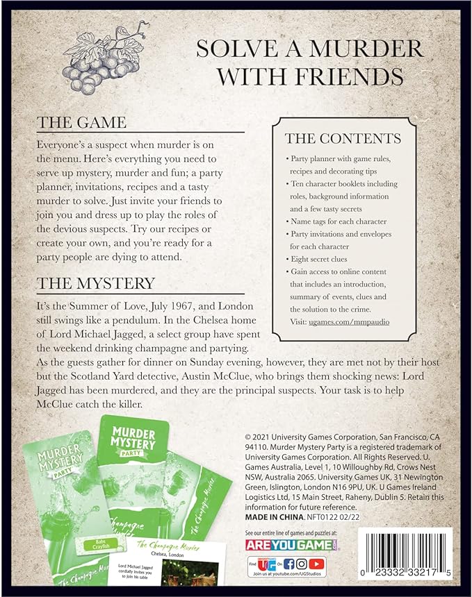 Murder Mystery Party: The Champagne Murder Board Games University Games   