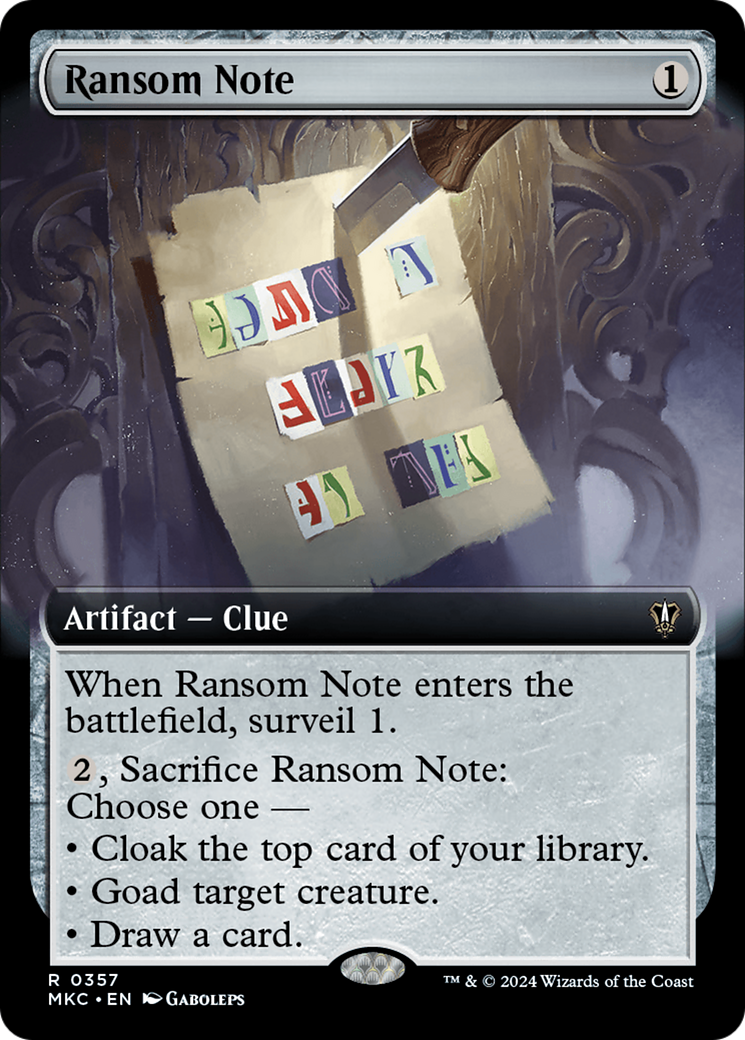 Ransom Note (0357) (MKC-357) [Murders at Karlov Manor Commander] (Extended Art) MTG Single Wizards of the Coast