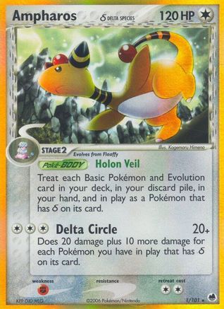 Ampharos (Delta Species) (1/101) - [EX: Dragon Frontiers] Reverse Holofoil Pokemon Single Pokémon
