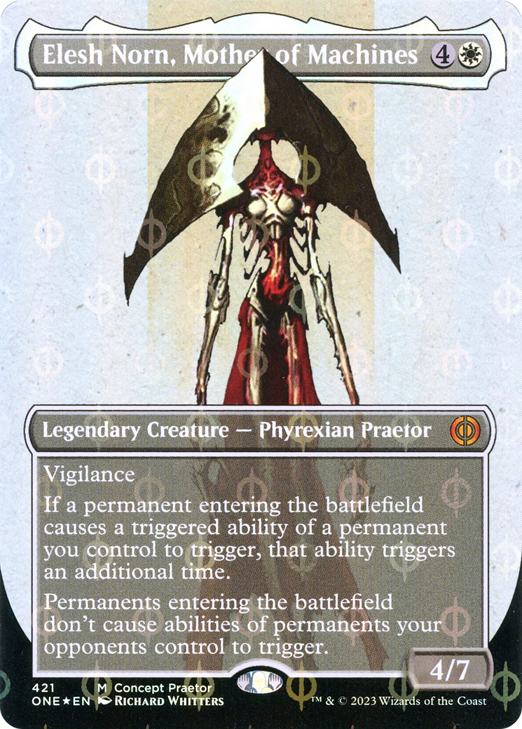 Elesh Norn, Mother of Machines (Concept Praetor) (Step-and-Compleat Foil) (ONE-421) [Phyrexia: All Will Be One] (Borderless) Foil MTG Single Wizards of the Coast