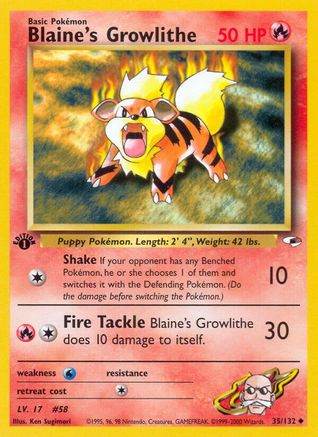 Blaine's Growlithe (35) (35/132) - [Vintage: Gym Heroes] 1st Edition Pokemon Single Pokémon