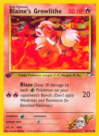 Blaine's Growlithe (62) (62/132) - [Vintage: Gym Heroes] 1st Edition Pokemon Single Pokémon