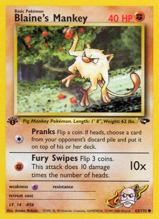Blaine's Mankey (63/132) 1st Edition [Vintage: Gym Challenge] Pokemon Single Pokémon