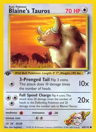 Blaine's Tauros (64/132) 1st Edition [Vintage: Gym Heroes] Pokemon Single Pokémon