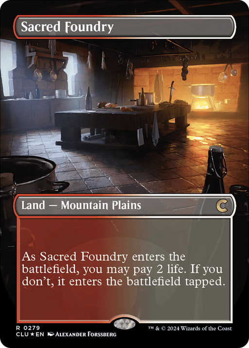 Sacred Foundry (CLU-279) [Ravnica: Clue Edition] (Borderless) Foil MTG Single Wizards of the Coast
