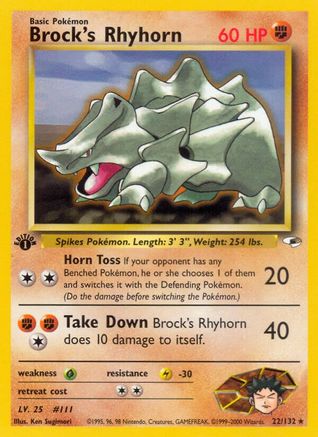 Brock's Rhyhorn (22/132) 1st Edition [Vintage: Gym Heroes] Pokemon Single Pokémon