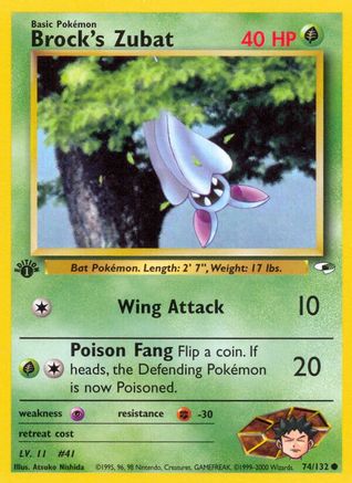 Brock's Zubat (74/132) 1st Edition [Vintage: Gym Heroes] Pokemon Single Pokémon