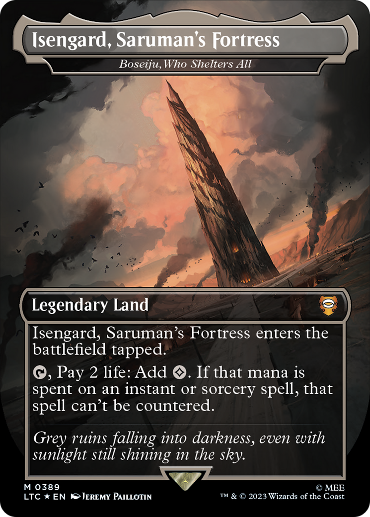 Isengard, Saruman's Fortress - Boseiju, Who Shelters All (Surge Foil Realms and Relics) [The Lord of the Rings: Tales of Middle-Earth Commander] MTG Single Magic: The Gathering